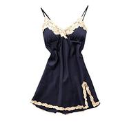 Generisch Mi último pedido de seda de hielo, pijama, encaje, encaje, hendidura, almohadilla para el pecho, ropa de satén para el hogar, marine, XXL