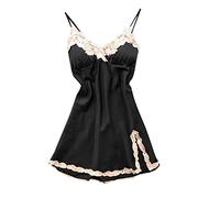 Generisch Mi último pedido de seda de hielo, pijama, encaje, encaje, hendidura, almohadilla para el pecho, ropa de satén para el hogar, Negro , 3XL