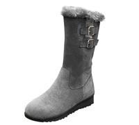 Generisch Mid Calf Boots - Botas de pantorrilla para mujer, color negro, con tacón, plataforma de invierno, gruesas, tallas grandes, con cremallera lateral cálida, gris, 42 EU