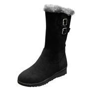Generisch Mid Calf Boots - Botas de pantorrilla para mujer, color negro, con tacón, plataforma de invierno, gruesas, tallas grandes, con cremallera lateral cálida, Negro , 42 EU