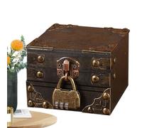 Generisch Mini baúl para joyas, cofre del tesoro vintage de madera, de almacenamiento decorativa con cierre seguro, elegante organizador de recuerdos | Clásico soporte de joyas para mujer para el