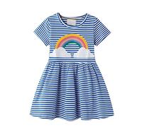 Generisch Mini falda negra vestido de niña vestido de verano arco iris rayas patrón bordado niña vestido niña niña vestido princesa niña negro 98, azul, 2-3 años