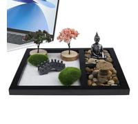 Generisch Mini Zen Garden para escritorio - Kit japonés de jardín de | Mesa de meditación y relajación para oficina, lugar de trabajo, estudio o casa | Juego de arte en miniatura Zen Craft 4o