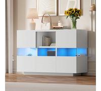 Generisch Minimalismo blanco armario de salón de doble nivel flotante superior de pie inferior 140 x 35 x 75 cm con luz LED antivuelco 50 kg, capacidad de carga protegida contra el polvo