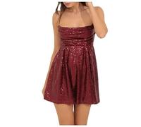 Generisch Minivestido de lentejuelas brillantes para mujer, vestido de graduación, tirantes delgados, espalda descubierta, brillante, corte profundo, vestido de noche, vestido de corpiño que realza la