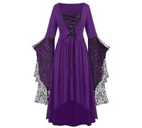 Generisch Mittelalterliches T-Shirt Halloween, Spitze, Punk-Kleid, Übergröße, Retro-Kleid, mittelalterliches Kostüm Cruella-Cosplay-Kostüm (Purple, L)