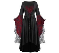 Generisch Mittelalterliches T-Shirt Halloween, Spitze, Punk-Kleid, Übergröße, Retro-Kleid, mittelalterliches Kostüm Cruella-Cosplay-Kostüm (XXXXXL)