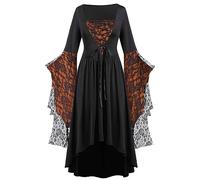 Generisch Mittelalterliches T-Shirt Halloween, Spitze, Punk-Kleid, Übergröße, Retro-Kleid, mittelalterliches Kostüm Cruella-Cosplay-Kostüm (Orange, XXL)