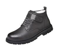 Generisch Mocasines de cuero para hombre: botas de cuero con forro polar botines forrados con suela gruesa zapatos de negocios Eleagnt zapatos de traje cálidos zapatos con cordones clásicos cómodos