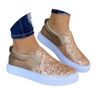 Generisch Mocasines de plataforma con purpurina de moda, cómodas zapatillas planas para deslizarse dentro y adecuadas para el día a día, Oro Rosa, 37 EU