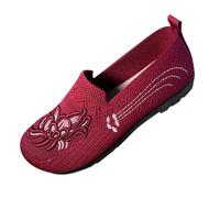 Generisch Mocasines Mujer Elegante con Tacón Zapatos de Mujer Color Sólido Transpirable Punto Exquisito Bordado Cómodos Zapatos Planos Casual Zapatos Altos Mujer Negro Con Tacón, rojo, 41 EU