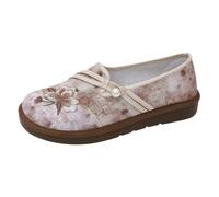 Generisch Mocasines para mujer, bailarinas, modernos, zapatos Mary Jane con bordados de perlas y flores bordadas, transpirables, zapatos de cuña, cómodos, antideslizantes para caminar, zapatos de bota