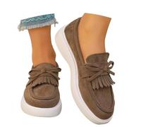 Generisch Mocasines para mujer, mocasines de encaje, cómodos, ligeros, para el tiempo libre, senderismo, planos, para vestir, mocasines, ante, café, 37 EU