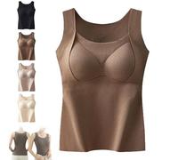 Generisch Mochiinii.Com - Camiseta sin mangas con sostén de estantería, 2025, grueso, cálido, sin mangas, con sujetador integrado para mujer, marrón, XL