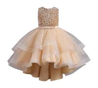 Generisch Mochila de flores niña vestido de desfile niña elegante encaje bautismo boda vestido de fiesta vestidos de niña blanca, dorado, 3-4 años
