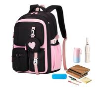 Generisch Mochila escolar para jóvenes - Mochila impermeable con varios bolsillos, mochila escolar para niños - para viajes, avión, escuela primaria, escuela secundaria, adolescentes, Rosa., Siehe