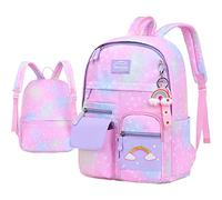 Generisch Mochila para niñas mochila escolar bolsa de libros mujer mochila de viaje con bolsillos laterales botella estrella púrpura bolsillos grandes, multicolor, L, Mochilas rucksack