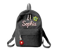 Generisch Mochilas elegantes para las señoras y las niñas, bolso escolar tejido cuerda de algodón, alfabeto bolsa de escuela para y fotos mochilas senderismo, Negro , B
