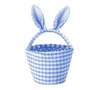 Generisch Mochilas para niños de 1 pieza Easter Bunny Basket Bags With Cute Ears Plaid Bucket Storage for Easter Egg Hunts Decorations Candy Storage Kinderrucksäcke Senderismo, azul celeste