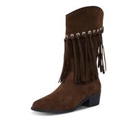 Generisch Moda de invierno de las mujeres Color sólido de ante con flecos Mid Calf Botas temperamento Botas cómodas con cremallera trasera larga mujer, marrón, 37 EU