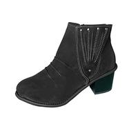 Generisch Moda de las mujeres novela zapatos de cuero corto botas botas tacones pie botas de mujer, Negro , 40 EU