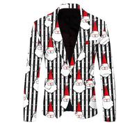 Generisch Moda Hombre Ocio Navidad Impreso Chaqueta de bolsillo Chaqueta de traje, Blanco, XL