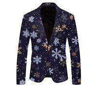 Generisch Moda Hombre Ocio Navidad Impreso Chaqueta de bolsillo Chaqueta de traje, Negro , L