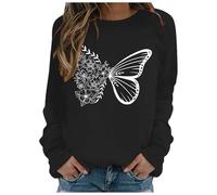 Generisch Moda Mujer Casual Manga Larga Cuello Redondo Sudaderas Estampado Suéter Sin Capucha Sudaderas Top Mi Cesta, Negro , M