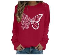 Generisch Moda Mujer Casual Manga Larga Cuello Redondo Sudaderas Estampado Suéter Sin Capucha Sudaderas Top Mi Cesta, rojo, L