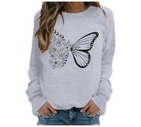 Generisch Moda Mujer Casual Manga Larga Cuello Redondo Sudaderas Estampado Suéter Sin Capucha Sudaderas Top Mi Cesta, gris, M