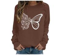 Generisch Moda Mujer Casual Manga Larga Cuello Redondo Sudaderas Estampado Suéter Sin Capucha Sudaderas Top Mi Cesta, café, XL