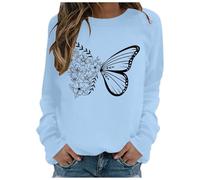 Generisch Moda Mujer Casual Manga Larga Cuello Redondo Sudaderas Estampado Suéter Sin Capucha Sudaderas Top Mi Cesta, azul claro, XL