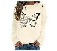 Generisch Moda Mujer Casual Manga Larga Cuello Redondo Sudaderas Estampado Suéter Sin Capucha Sudaderas Top Mi Cesta, beige, M