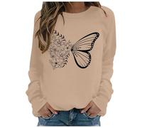 Generisch Moda Mujer Casual Manga Larga Cuello Redondo Sudaderas Estampado Suéter Sin Capucha Sudaderas Top Mi Cesta, caqui, M