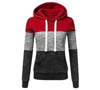Generisch Moda Mujeres Casual Sudaderas Sudadera Patchwork Blusa con Capucha para Mujeres Compras en línea, rojo, XXL