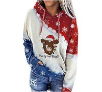 Generisch Moda Mujeres Navidad Copa de Vino Tinto Impresión con Contraste Sudaderas Top Con Cuello Profundo, azul, M
