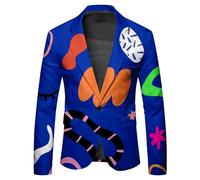 Generisch Moda para hombre casual con un solo pecho con adorno de hebilla, patrón de impresión para ropa informal elegante y ocasiones formales en el trabajo, azul, S