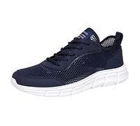 Generisch Moda Primavera Verano Zapatos Deportivos para Hombres Fondo Plano Tejido de mosca Ligero Diseño hueco Transpirable Cómodo Color Sólido con cordones, azul oscuro, 44 EU