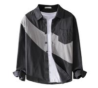 Generisch Moderna camisa de manga larga para hombre con diseño de bloque de colores con bolsillo en el pecho, informal para hombres conscientes del estilo, Gy1., L