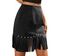 Generisch Moderna falda con flecos de estilo occidental con dobladillo de remaches para un ajuste favorecedor, perfecto para ocasiones informales, atuendos casuales para el día a día, Negro , XL