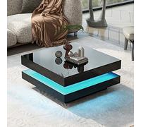 Generisch Moderna mesa de centro cuadrada con iluminación LED de 16 colores y control por aplicación Bluetooth, 70 x 70 x 36 cm, negro, capacidad de carga de 45 kg, alimentada por USB