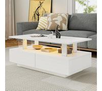 Generisch Moderna mesa de centro LED blanca con control de aplicación, 100 x 50 x 42 cm, diseño de doble capa, 60.000 colores, función Bluetooth y espacio de almacenamiento para salón, fiesta u