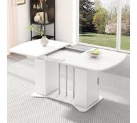 Generisch Moderna mesa de comedor extensible 120-160 x 80 cm con espacio de almacenamiento, mesa blanca y patas plateadas, para 4-6 personas