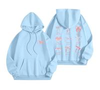Generisch Moderna sudadera con capucha para mujer con texto gráfico de palabras, manga larga, azul claro, L