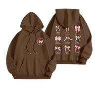 Generisch Moderna sudadera con capucha para mujer con texto gráfico de palabras, manga larga, café, M