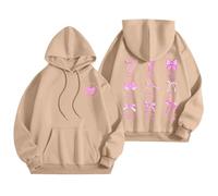Generisch Moderna sudadera con capucha para mujer con texto gráfico de palabras, manga larga, caqui, L