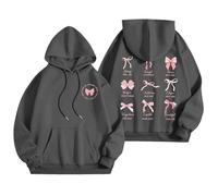 Generisch Moderna sudadera con capucha para mujer con texto gráfico de palabras, manga larga, gris oscuro, M