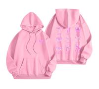 Generisch Moderna sudadera con capucha para mujer con texto gráfico de palabras, manga larga, Rosa., L