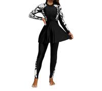 Generisch Moderno traje de baño de cuerpo completo de dos piezas con manga larga y protección solar UPF para mujeres musulmanas, Negro , S