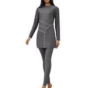 Generisch Moderno traje de baño para mujer musulmana de manga larga, ajuste extragrande, traje de baño de tres piezas, incluye tocado, gris, XXL